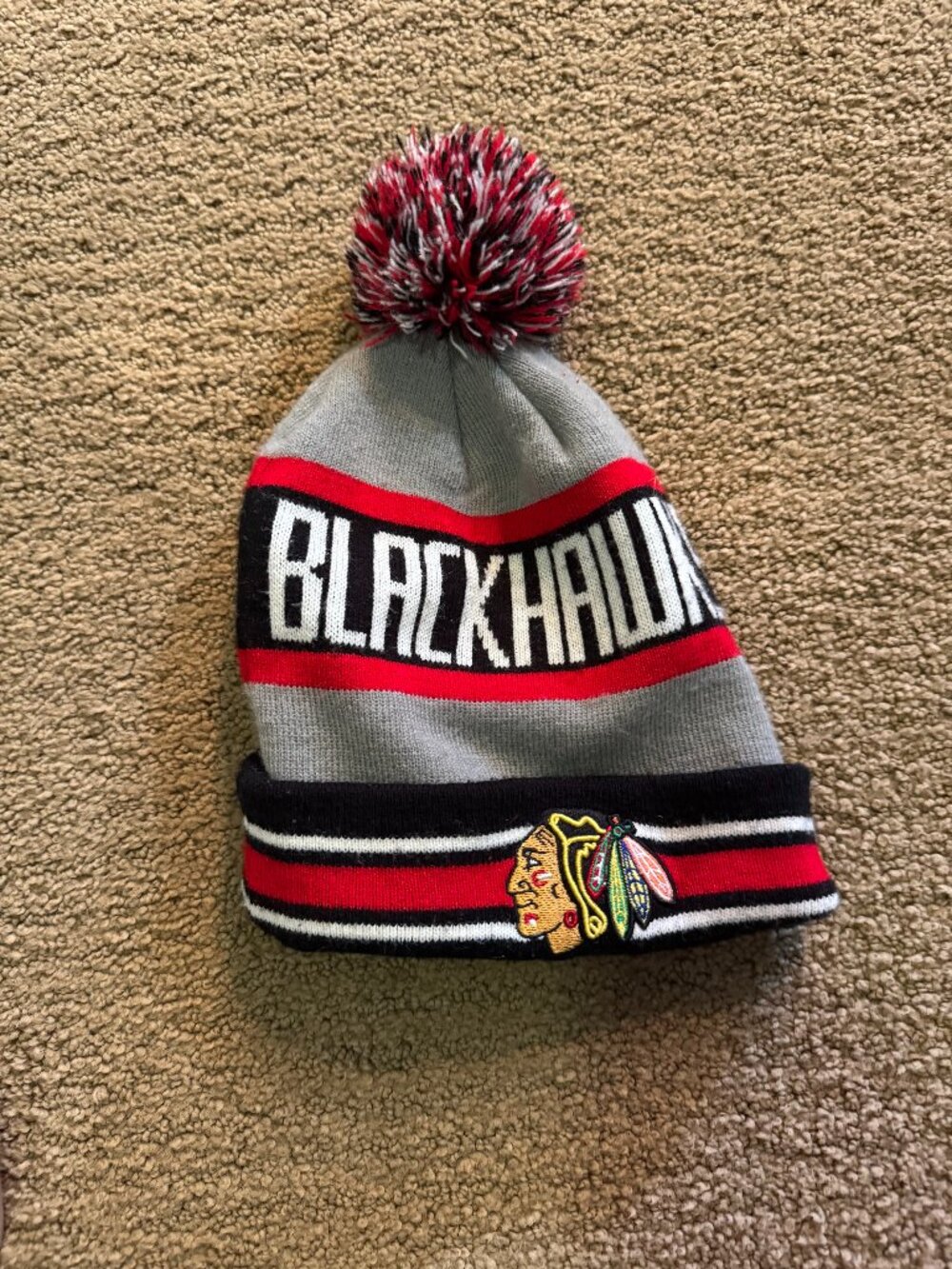 Chicago Blackhawks Grey, Red, and White Beanie Hat